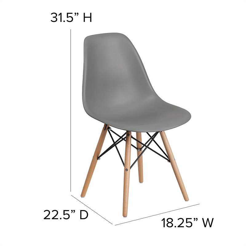 Flash Furniture Elon Plastic Accent Chair with Wood Base in Gray