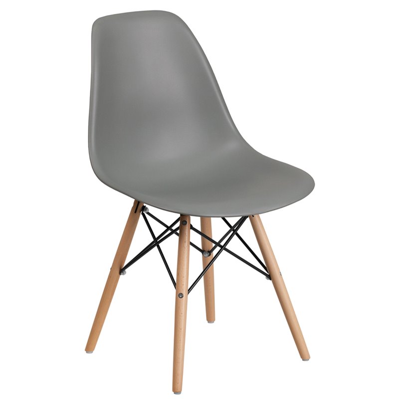 Flash Furniture Elon Plastic Accent Chair with Wood Base in Gray