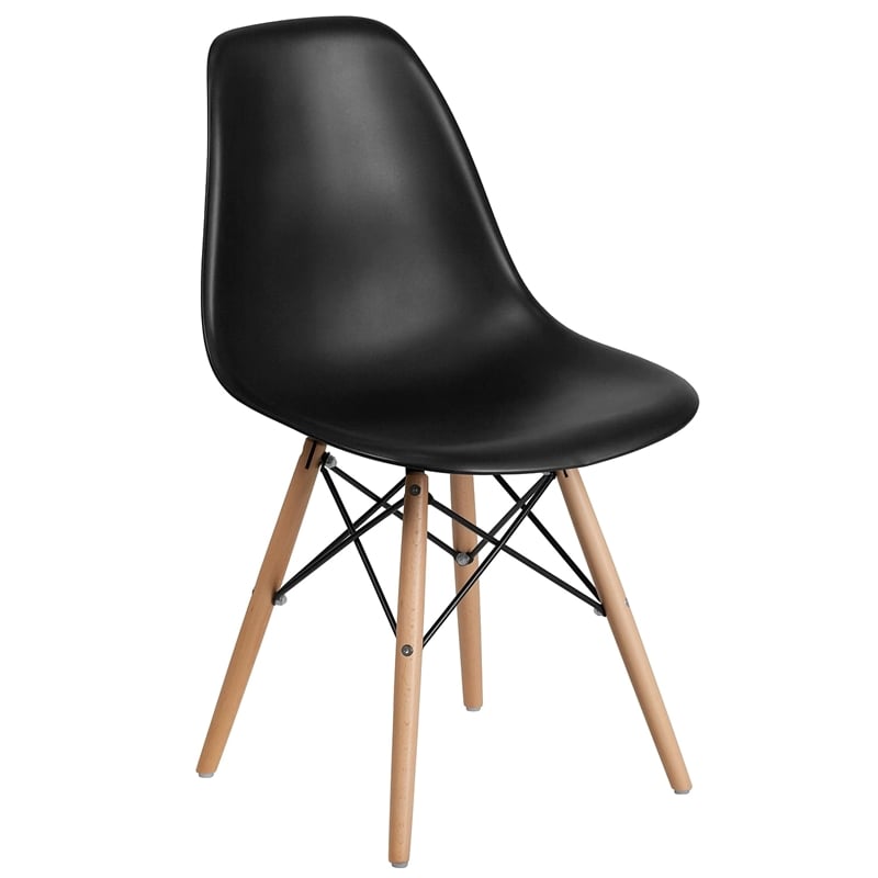 Flash Furniture Elon Plastic Accent Chair with Wood Base in Navy