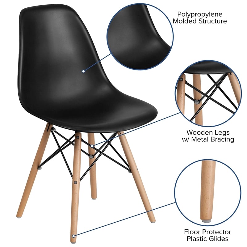 Flash Furniture Elon Plastic Accent Chair with Wood Base in Navy