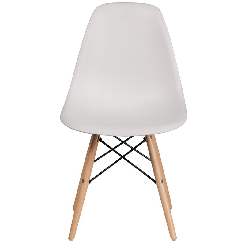 White plastic chair with best sale wood base