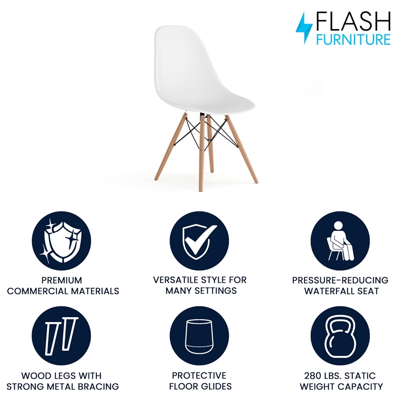 Flash Furniture Elon Plastic Accent Chair with Wood Base in White