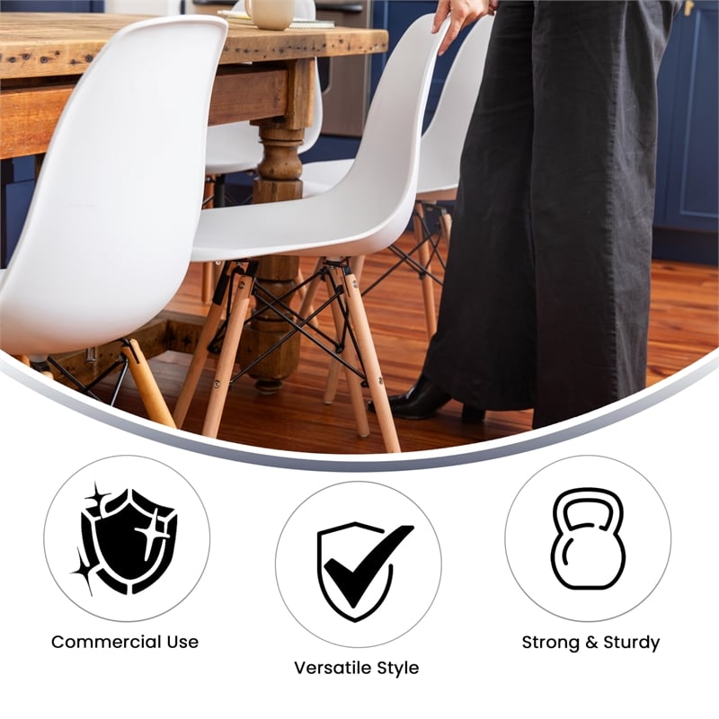 Flash Furniture Elon Plastic Accent Chair with Wood Base in White