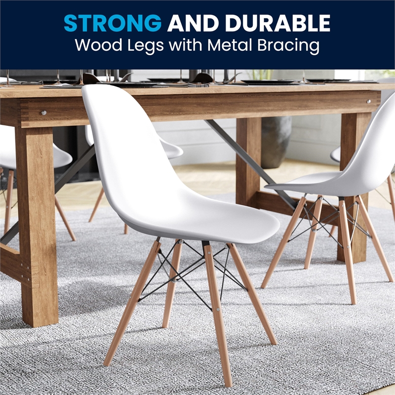 Flash Furniture Elon Plastic Accent Chair with Wood Base in White