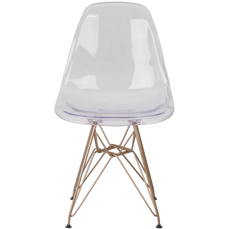 Flash Furniture Elon Transparent Ghost Dining Side Chair with Gold Metal Base