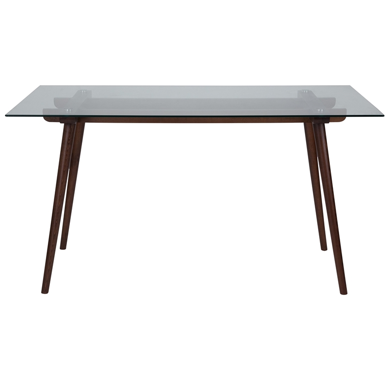 Flash Furniture Meriden Glass Top Dining Table in Walnut