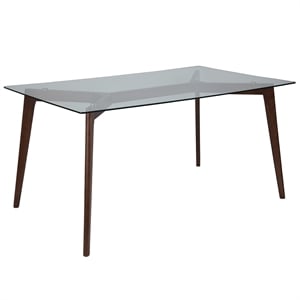 Flash Furniture Parkside Glass Top Dining Table in Walnut