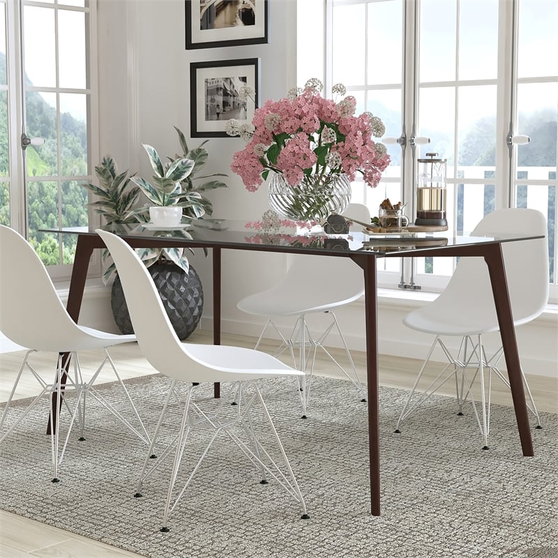 Flash Furniture Parkside Glass Top Dining Table in Walnut