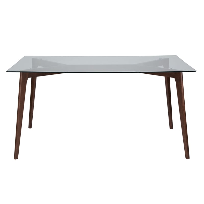 Flash Furniture Parkside Glass Top Dining Table in Walnut