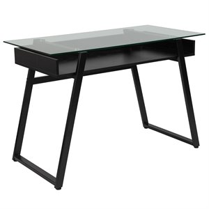 flash furniture huntley glass top writing desk in black