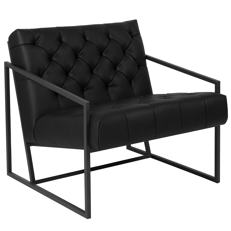 Flash Furniture Hercules Madison Leather Tufted Accent Chair in Black