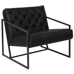 Flash Furniture Hercules Madison Leather Tufted Accent Chair in Black