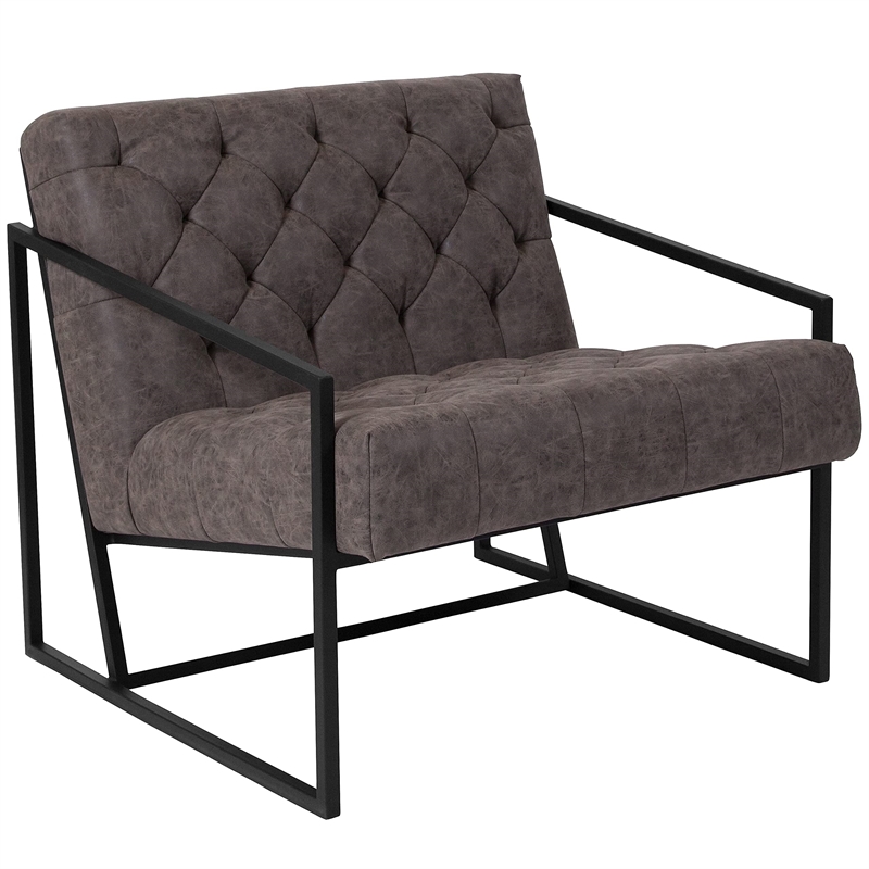 Flash Furniture Hercules Madison Leather Tufted Accent Chair in Gray