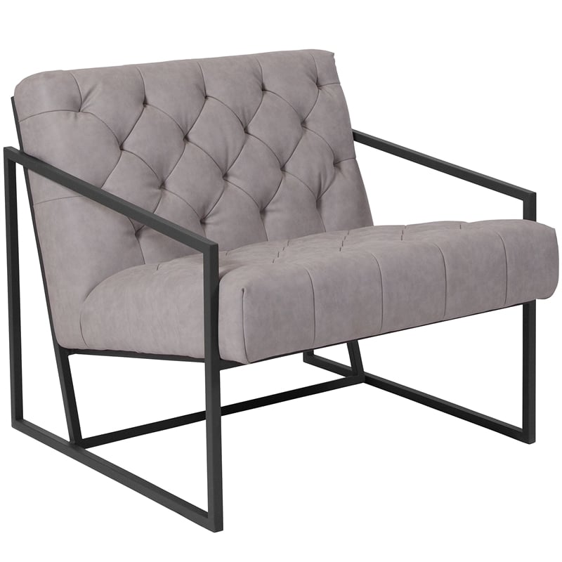 Flash Furniture Hercules Madison Leather Tufted Accent Chair in Light Gray