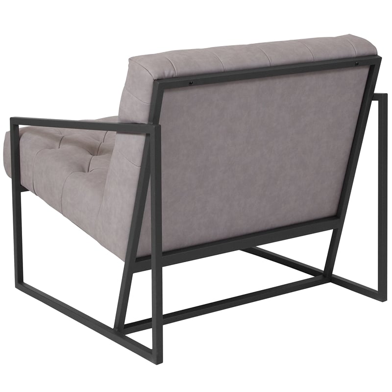 Flash Furniture Hercules Madison Leather Tufted Accent Chair in Light Gray