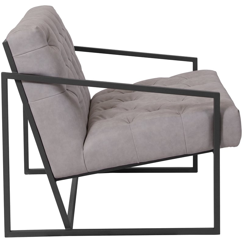 Flash Furniture Hercules Madison Leather Tufted Accent Chair in Light Gray