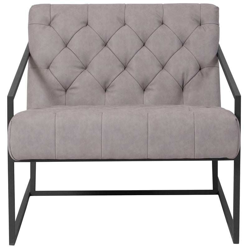 Flash Furniture Hercules Madison Leather Tufted Accent Chair in Light Gray