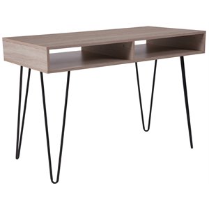 flash furniture franklin wooden writing desk with hairpin legs in oak