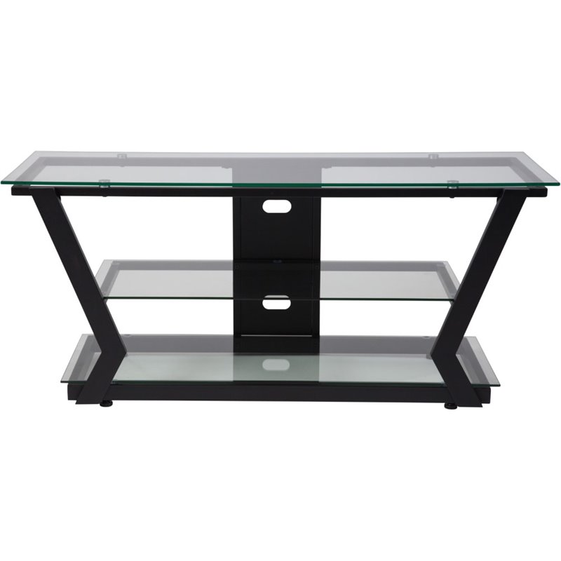 Flash Furniture Harbor Hills Glass Metal Frame TV Stand in Black