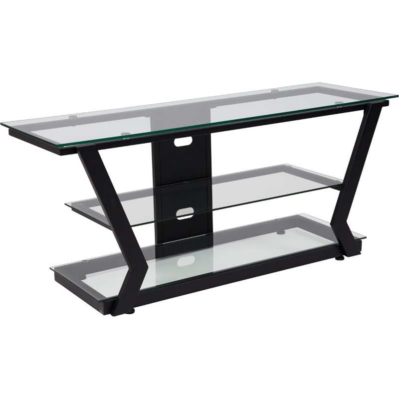Flash Furniture Harbor Hills Glass Metal Frame TV Stand in Black