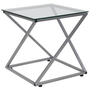flash furniture glass top end table in silver