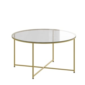 Flash Furniture Greenwich 36&quot Round Glass Top Coffee Table in Matte Gold