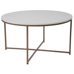 Flash Furniture Hampstead 36&quot Round Laminate Top Coffee Table in Gold and White