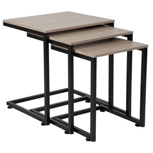 flash furniture midtown 3 piece nesting table set in sonoma oak and black