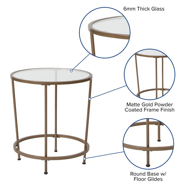 Flash Furniture Glass Top End Table in Matte Gold