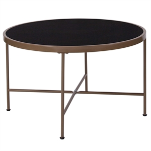 Flash Furniture Chelsea 30&quot Round Glass Top Coffee Table in Black and Matte Gold