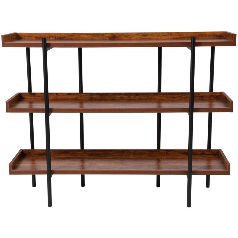 Flash Furniture Mayfair 3 Shelf Wooden Bookcase in Rustic Wood Grain and Black