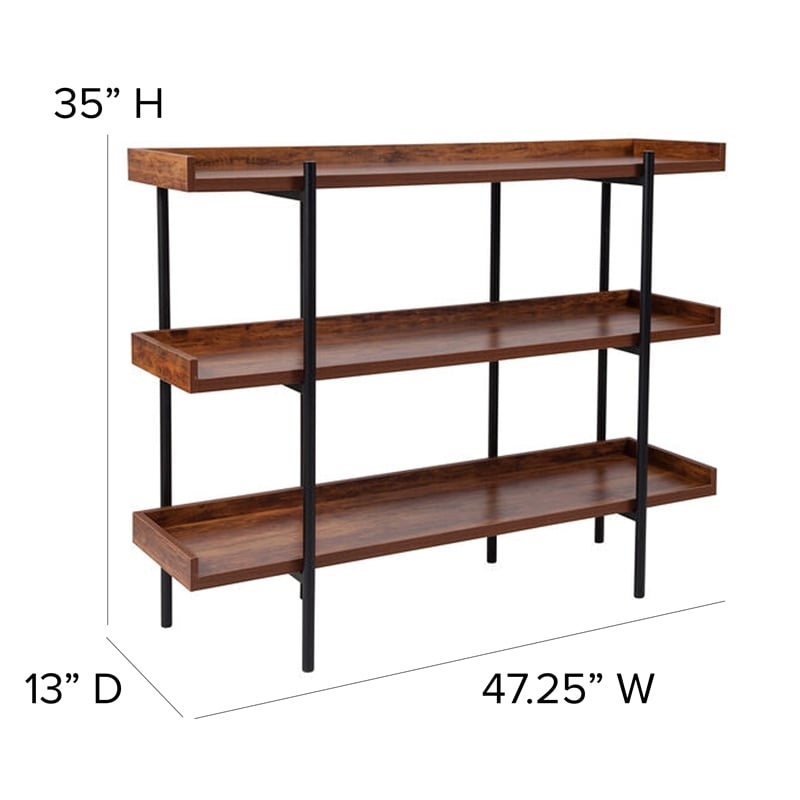 Flash Furniture Mayfair 3 Shelf Wooden Bookcase in Rustic Wood Grain and Black