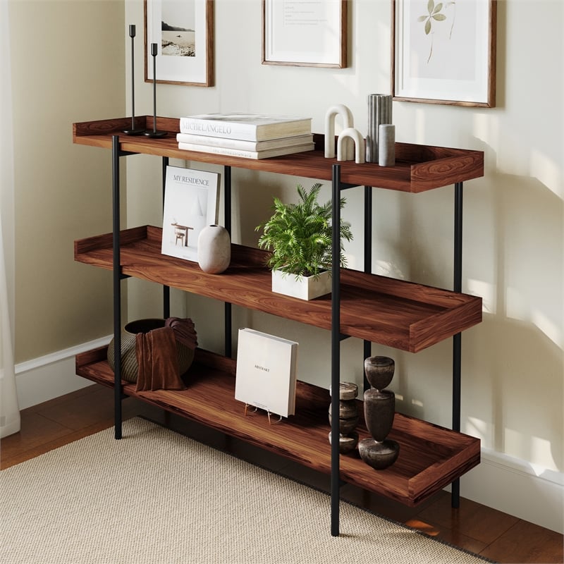 Flash Furniture Mayfair 3 Shelf Wooden Bookcase in Rustic Wood Grain and Black