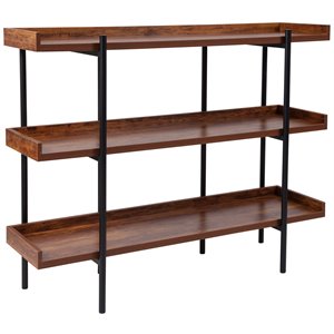 flash furniture mayfair 3 shelf wooden bookcase in rustic wood grain and black