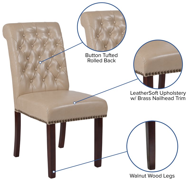 Flash Furniture Hercules Leather Upholstered Parson Dining Side Chair in Beige