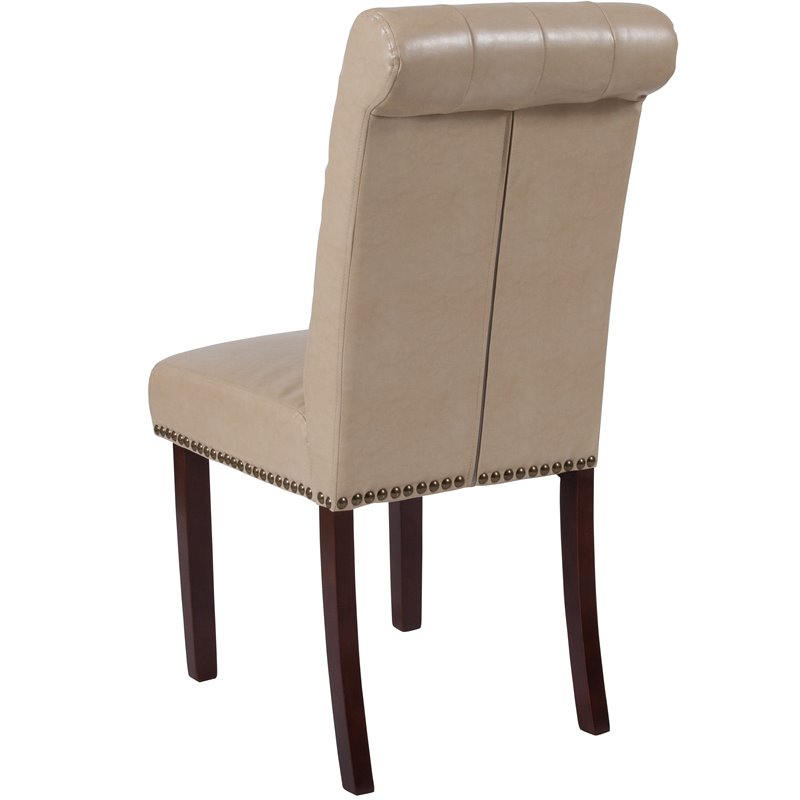 Flash Furniture Hercules Leather Upholstered Parson Dining Side Chair in Beige