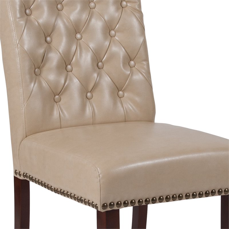 Flash Furniture Hercules Leather Upholstered Parson Dining Side Chair in Beige