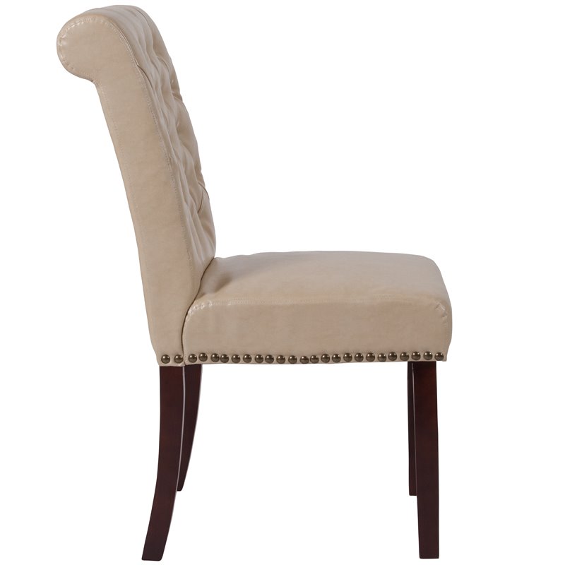 Flash Furniture Hercules Leather Upholstered Parson Dining Side Chair in Beige