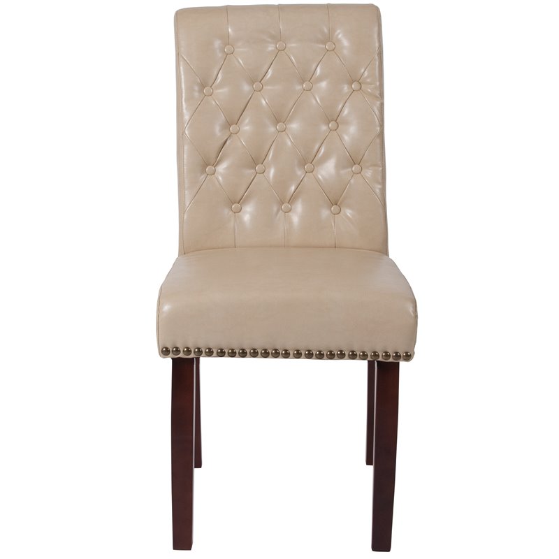 Flash Furniture Hercules Leather Upholstered Parson Dining Side Chair in Beige