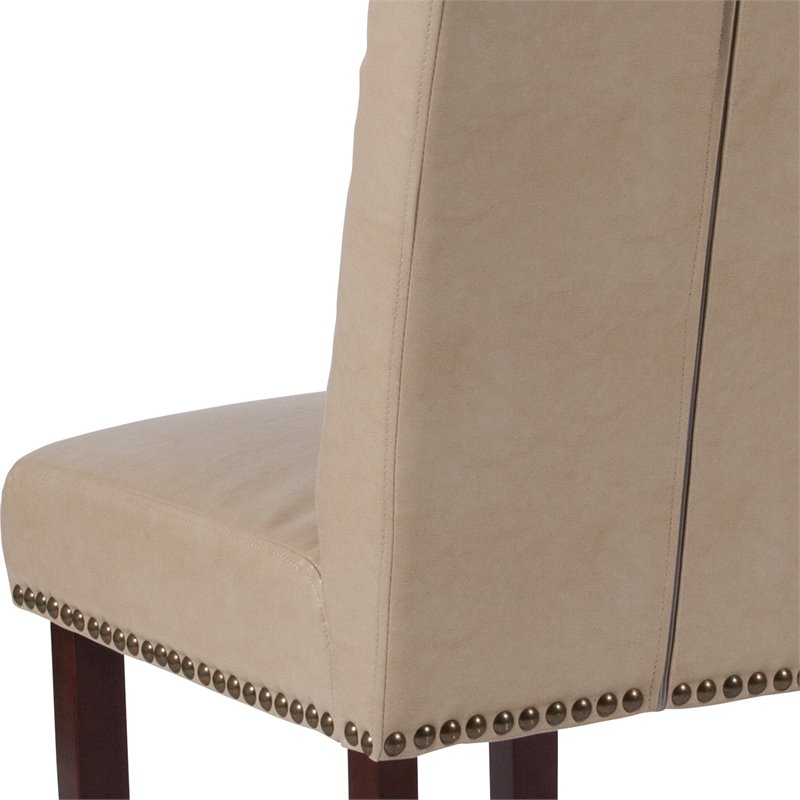 Flash Furniture Hercules Leather Upholstered Parson Dining Side Chair in Beige