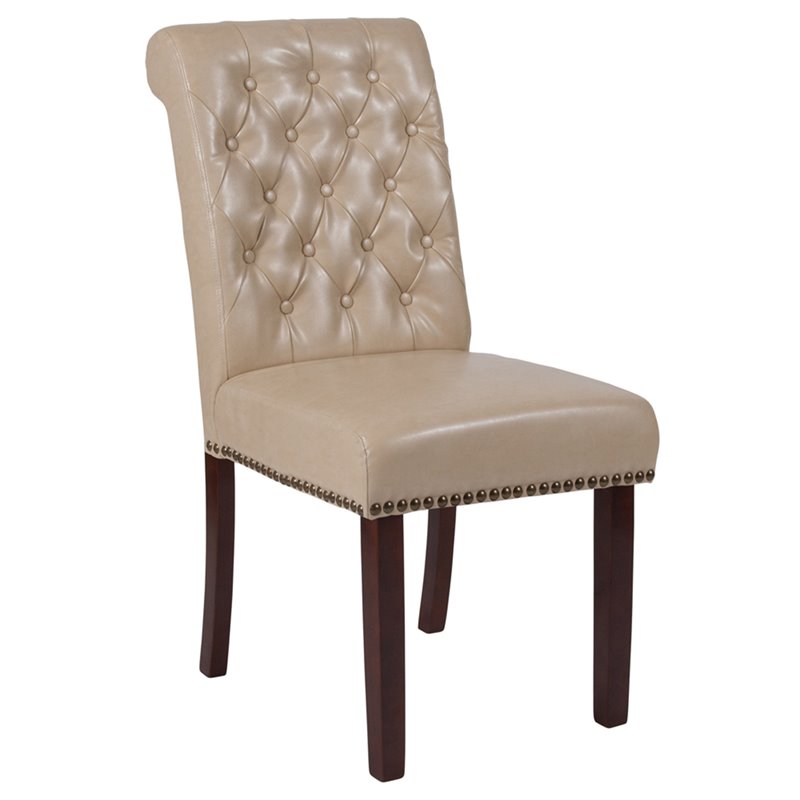 Flash Furniture Hercules Leather Upholstered Parson Dining Side Chair in Beige