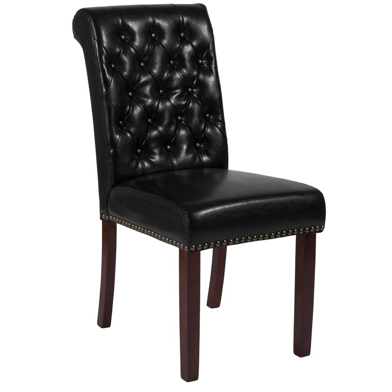 Flash Furniture Hercules Leather Upholstered Parson Dining Side Chair in Black