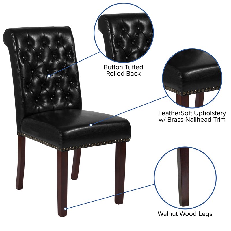 Flash Furniture Hercules Leather Upholstered Parson Dining Side Chair in Black
