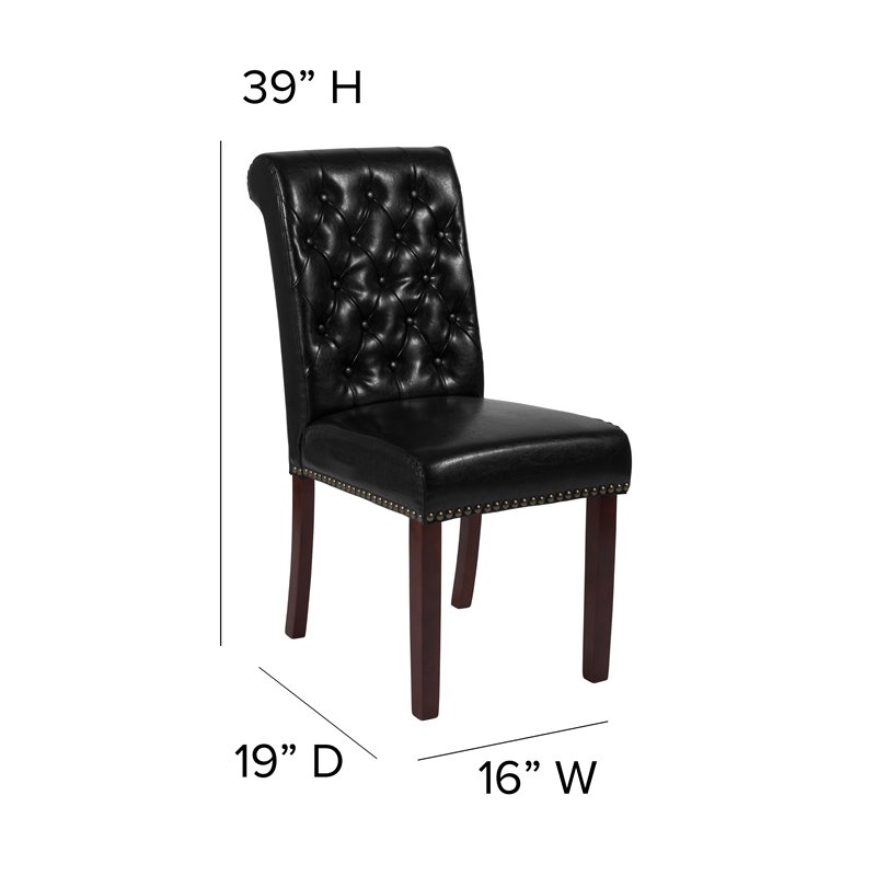 Flash Furniture Hercules Leather Upholstered Parson Dining Side Chair in Black