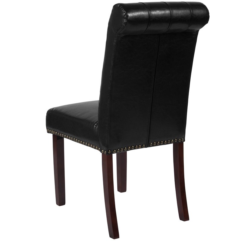 Flash Furniture Hercules Leather Upholstered Parson Dining Side Chair in Black