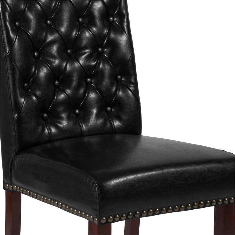 Flash Furniture Hercules Leather Upholstered Parson Dining Side Chair in Black