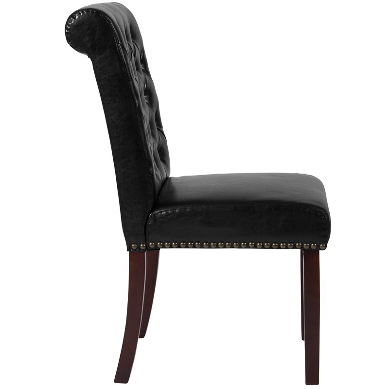 Flash Furniture Hercules Leather Upholstered Parson Dining Side Chair in Black