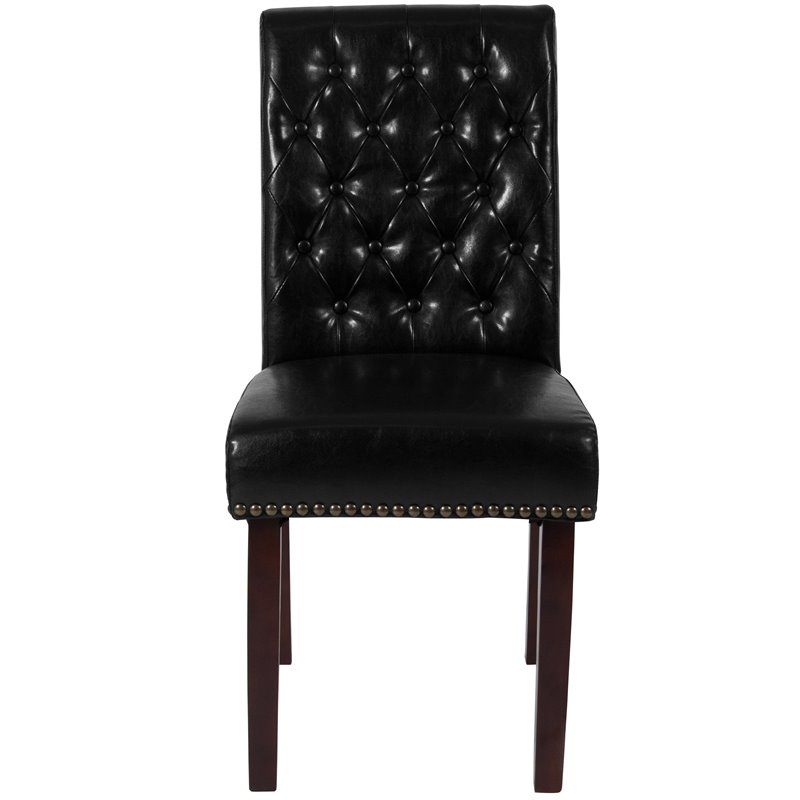 Flash Furniture Hercules Leather Upholstered Parson Dining Side Chair in Black