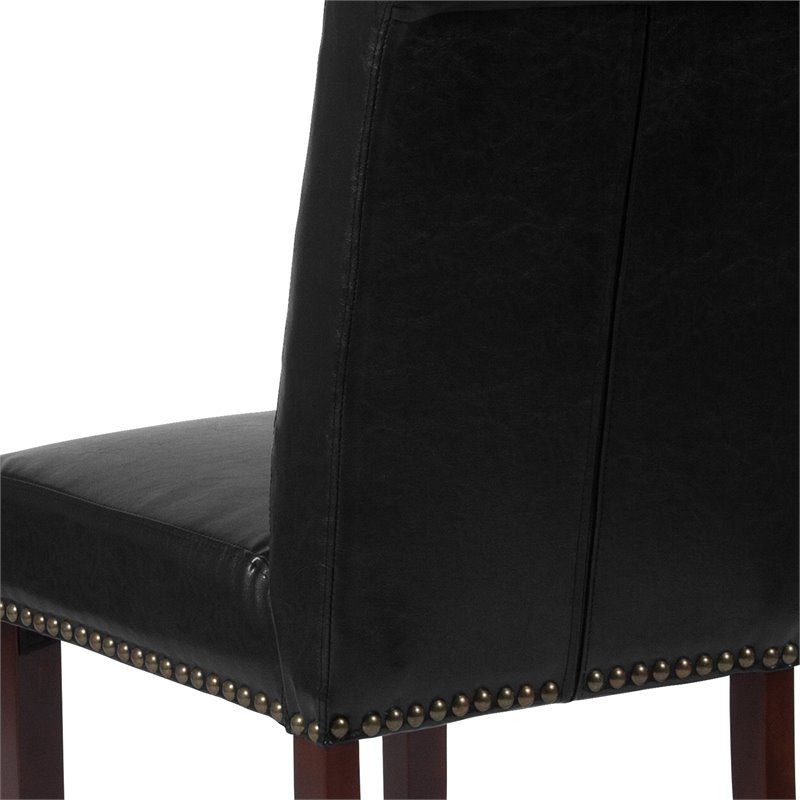 Flash Furniture Hercules Leather Upholstered Parson Dining Side Chair in Black