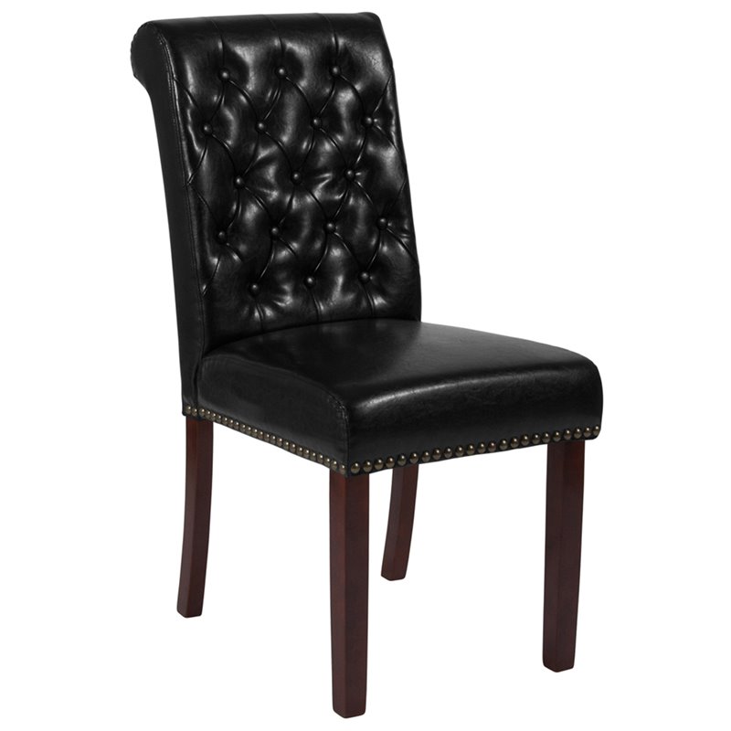Flash Furniture Hercules Leather Upholstered Parson Dining Side Chair in Black